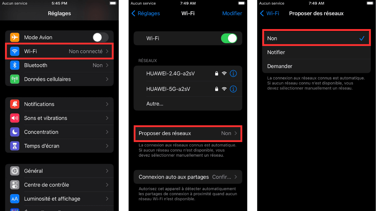 option réglages iPhone réseaux Wi-Fi