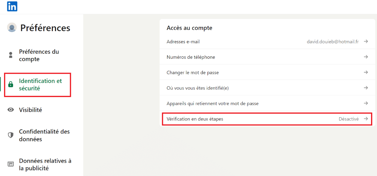 linkedin compte authentification deux facteurs 