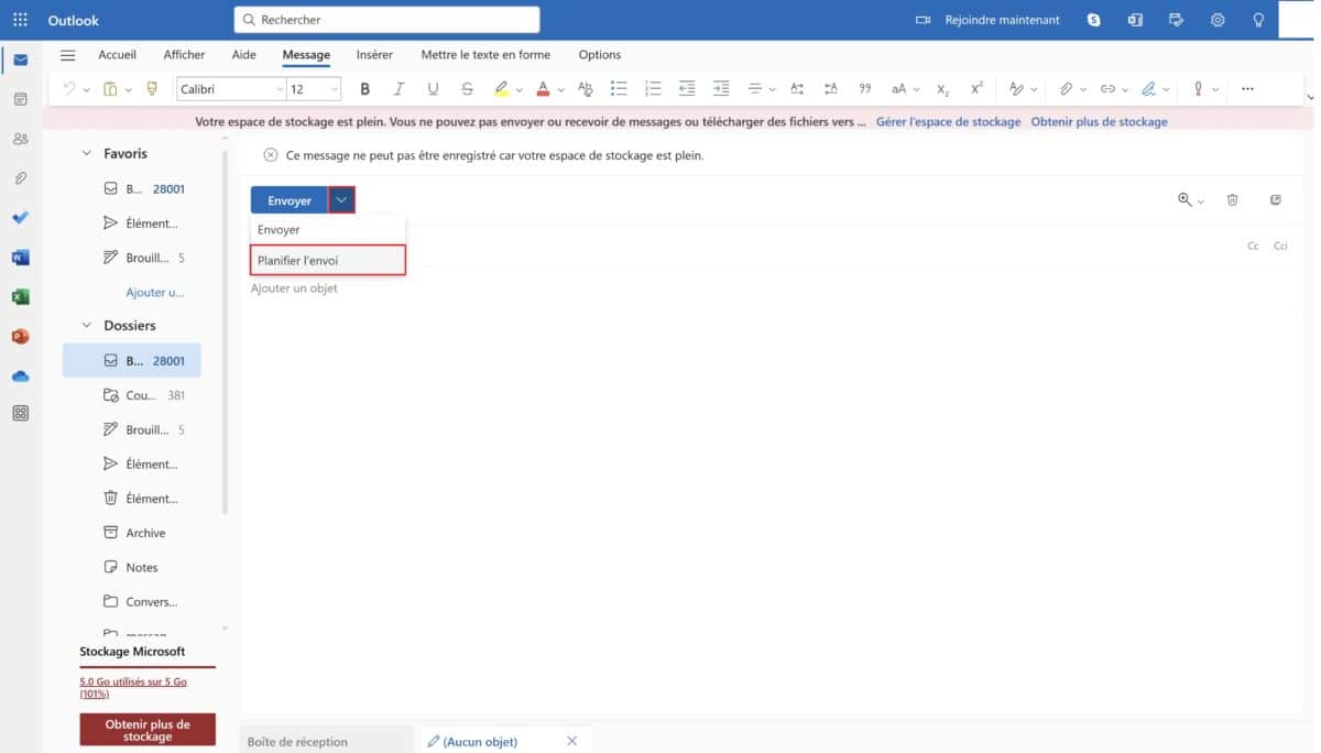 Planifier l'envoi d'un mail Outlook