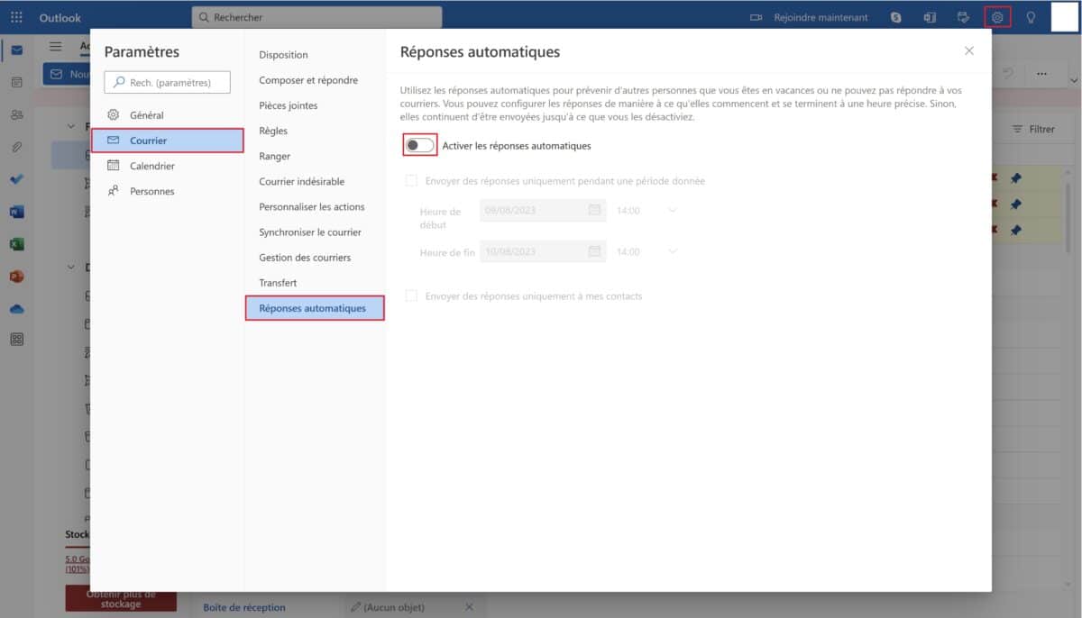 Réponses automatiques Outlook