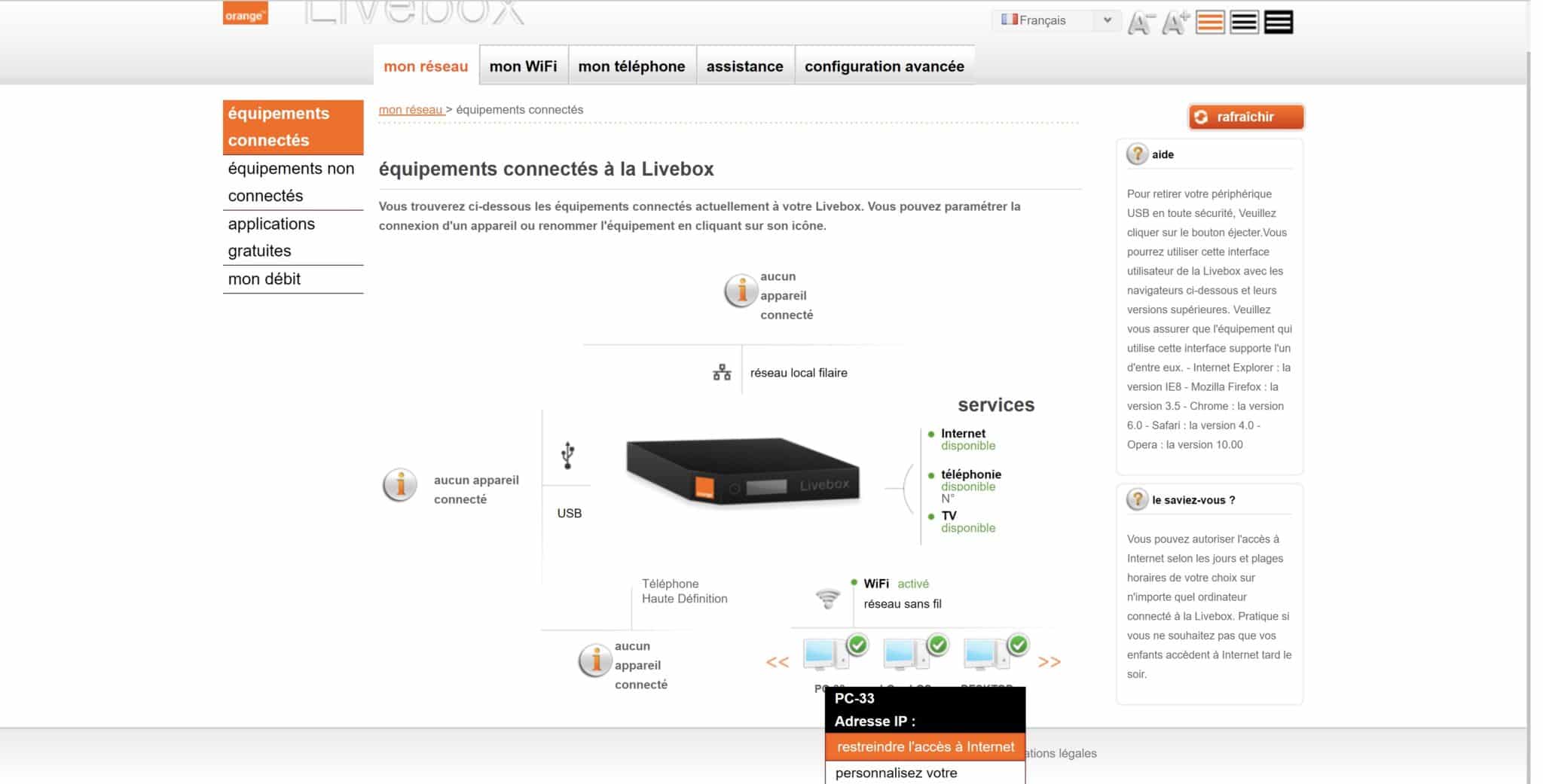 Equipements connectés Livebox