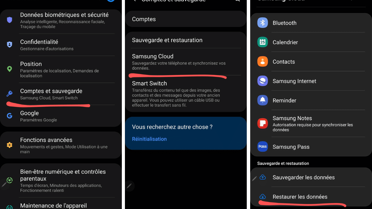 Android récupérer messages supprimés sauvegarde Samsung