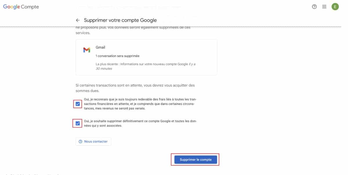 Supprimer Gmail