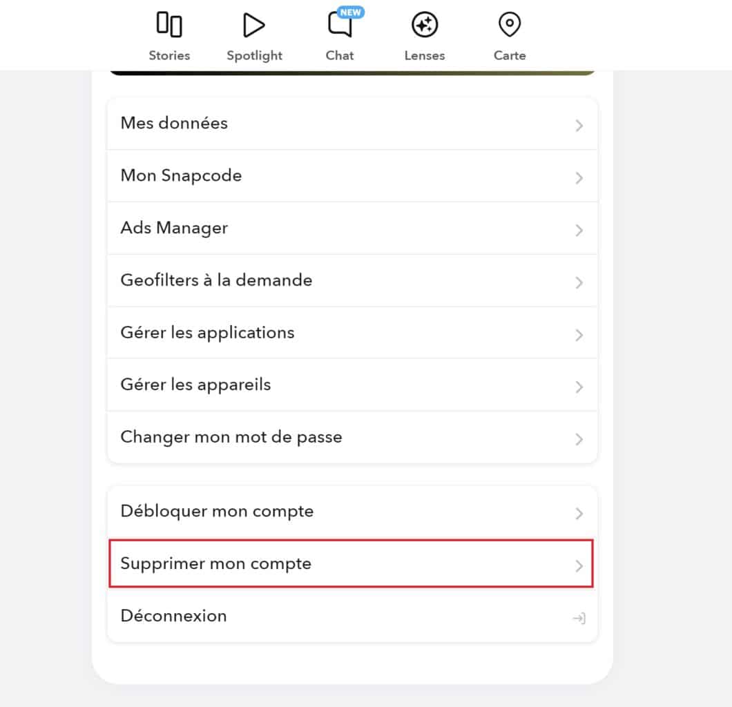 Supprimer mon compte Snapchat Android