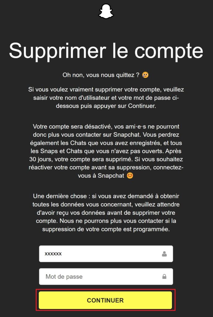Supprimer le compte Snapchat Android
