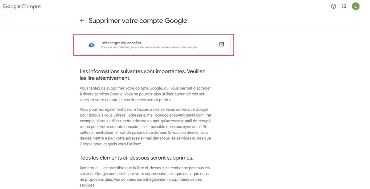Télécharger vos données Gmail