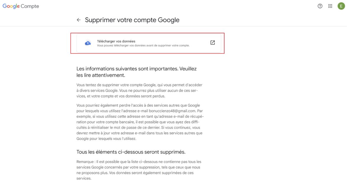 Télécharger vos données Gmail