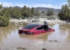 La Tesla plongée dans la flaque d'eau