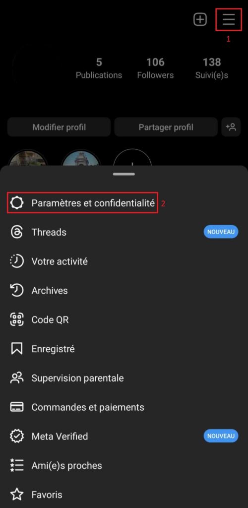 Paramètres et confidentialité Instagram