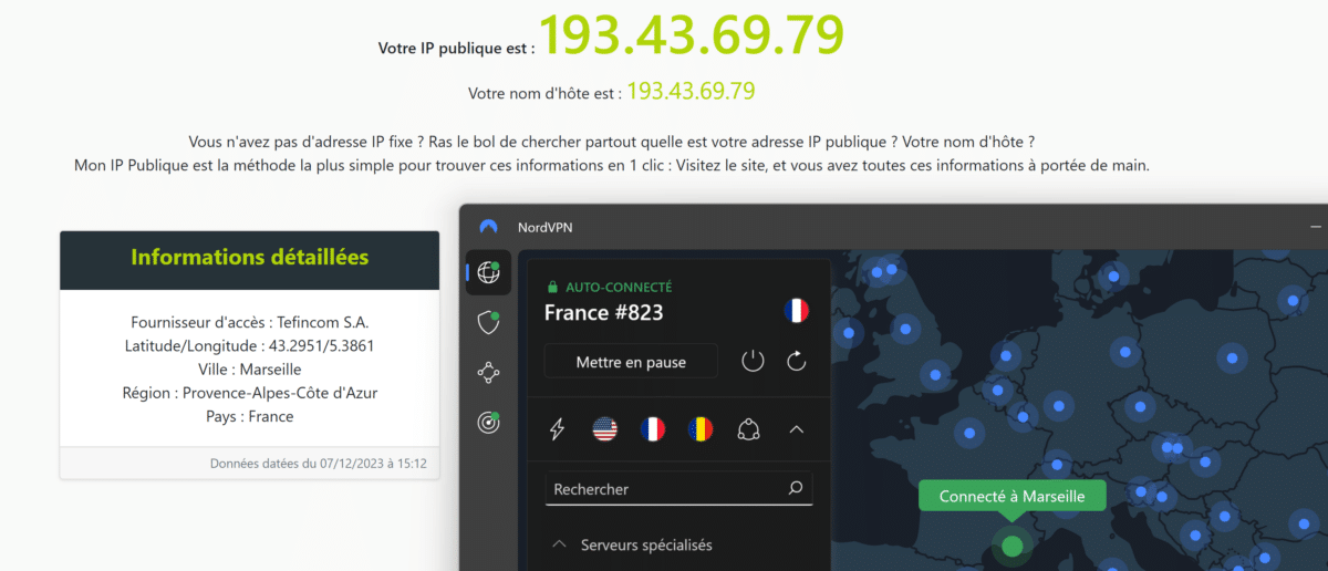 Test fuites adresse IP NordVPN