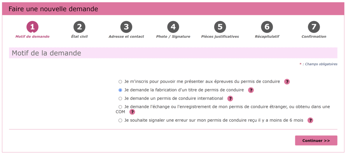 Demande nouveau permis ANTS