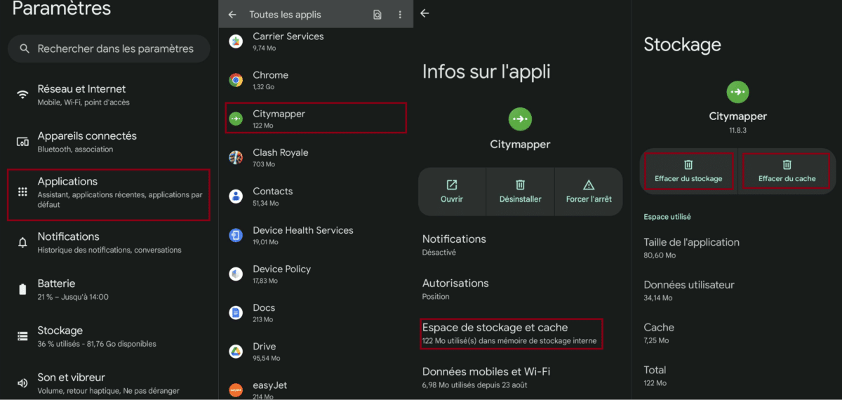 Etapes pour vider le cache sur une appli Android