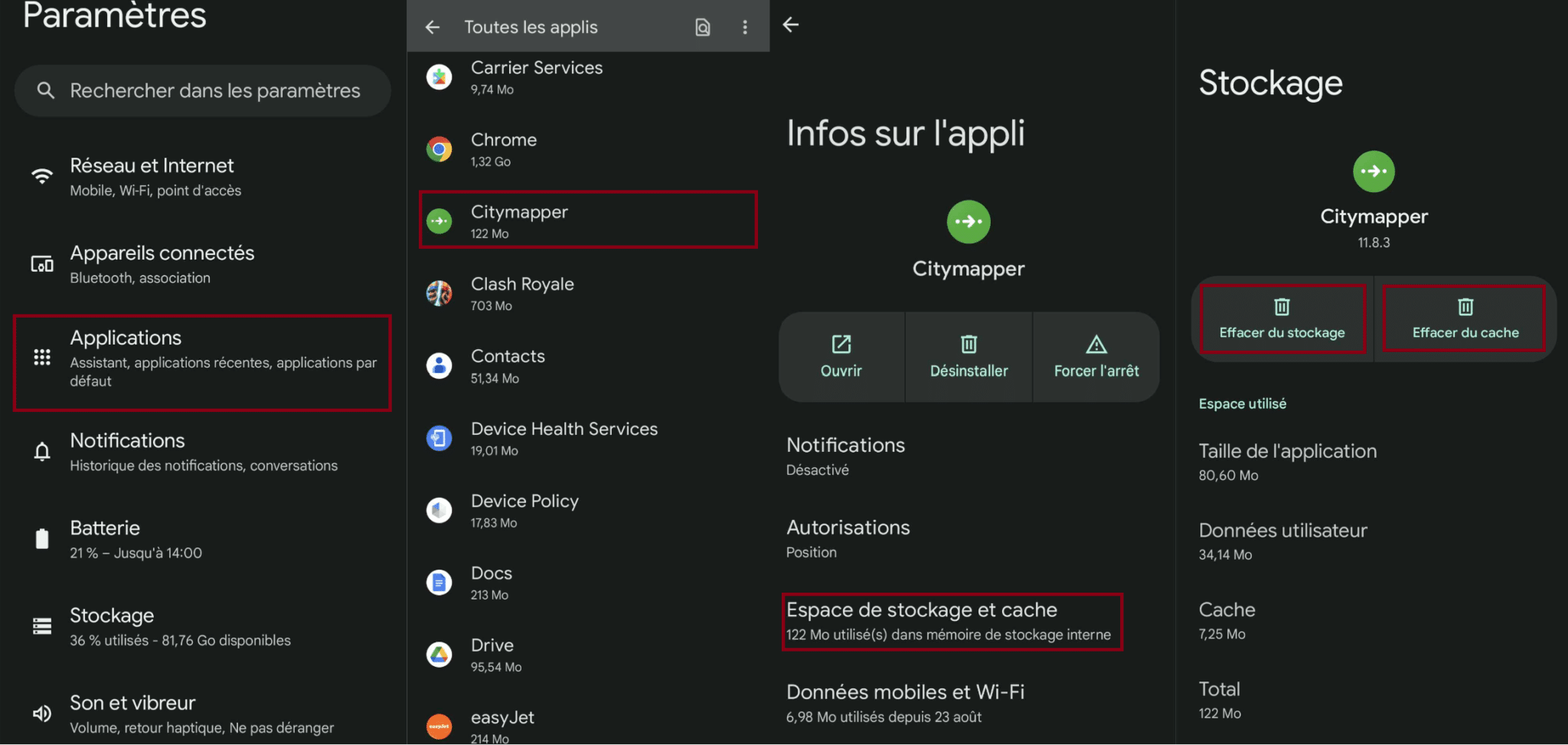 Android pourquoi et comment vider le cache ou effacer le stockage d’une application