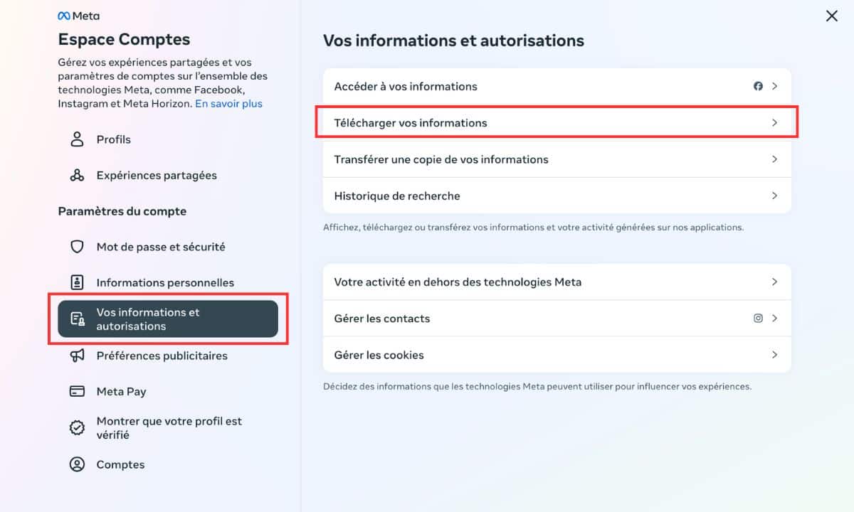 Télécharger ses données facebook