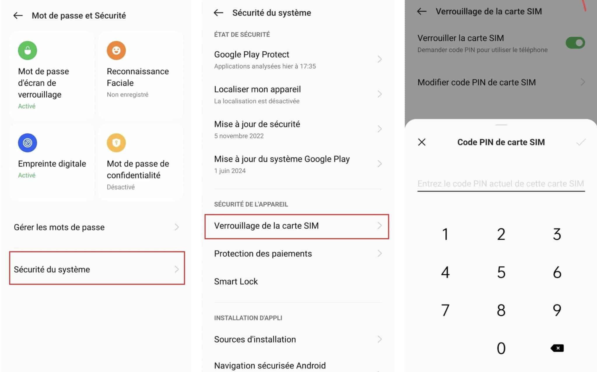 Changer code PIN Oppo