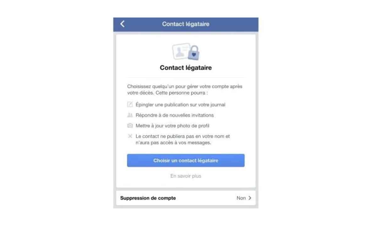 choisir un contact légataire facebook