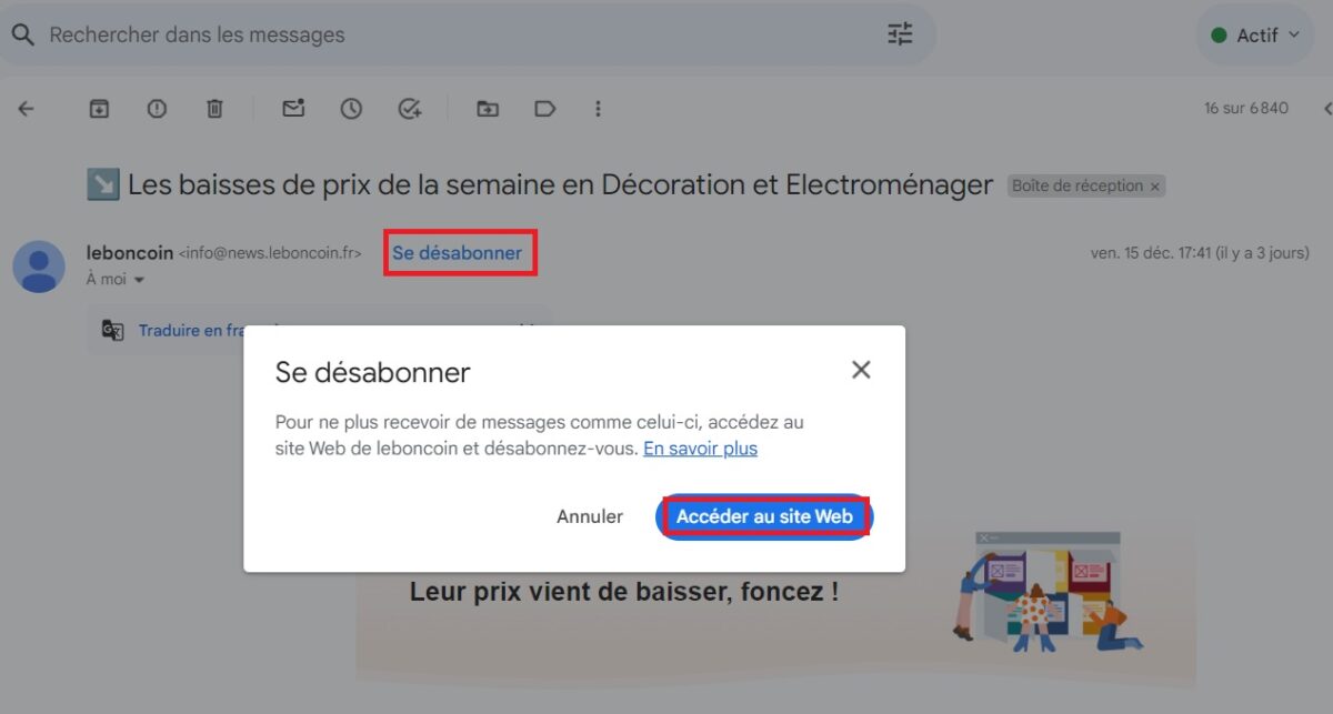 gmail mail publicitaires désabonner