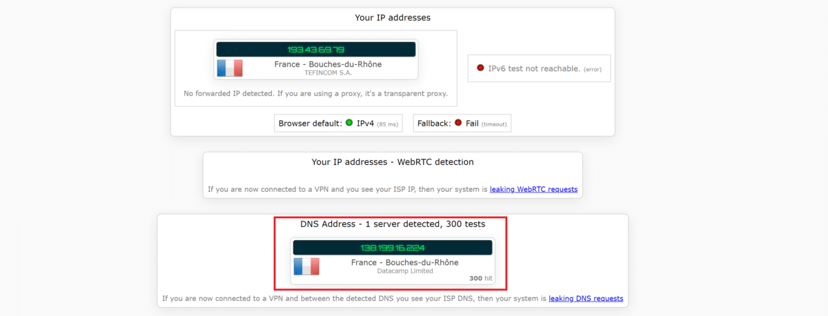 Test fuite Adresse DNS NordVPN