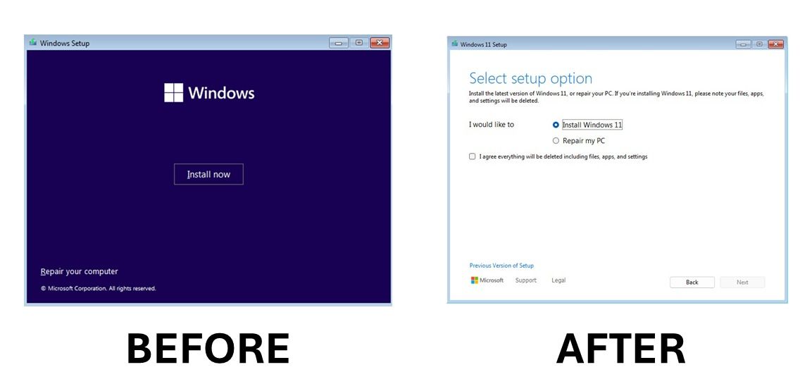 Image 1 : Windows 11 : fini le fond violet, l'écran d'installation s'offre un lifting