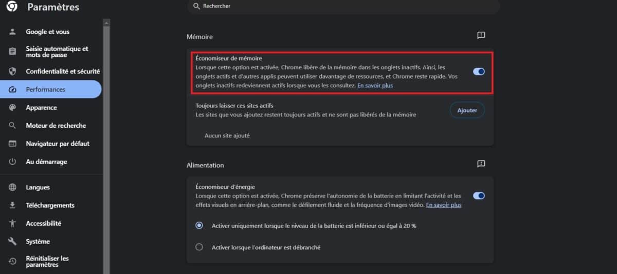 google chrome économiseur de mémoire