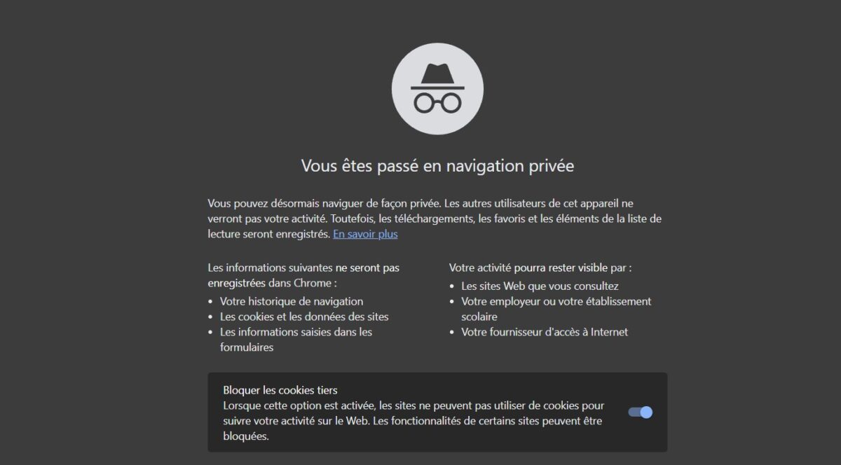 google chrome navigation privée mode incognito