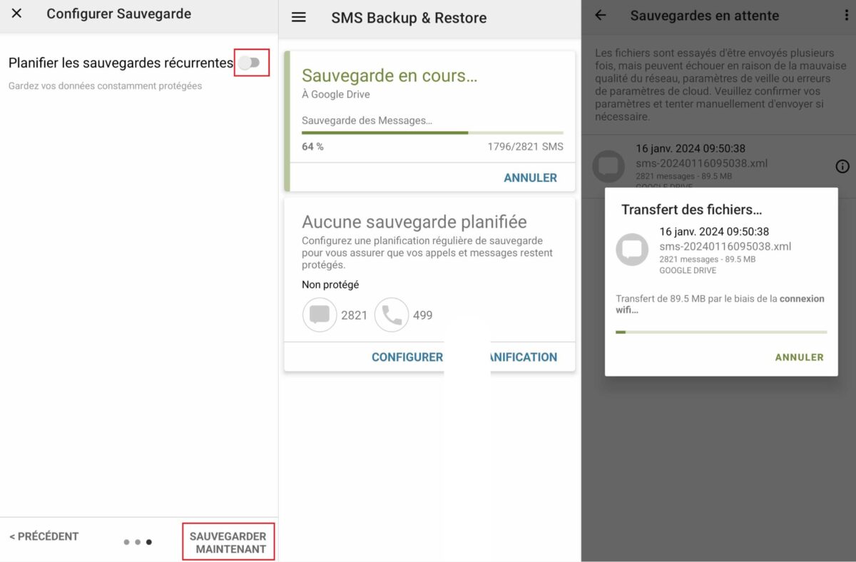 Second steps to backup SMS on Android