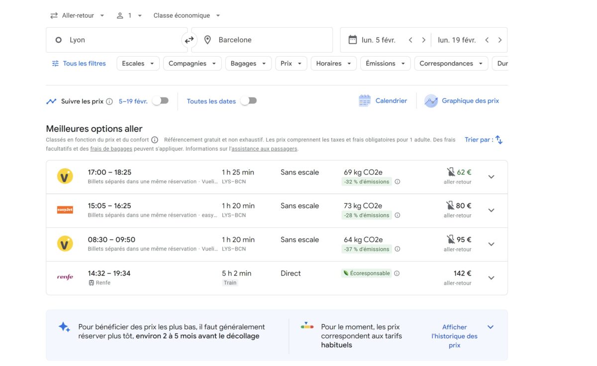 Recherche meilleurs prix Google Flights