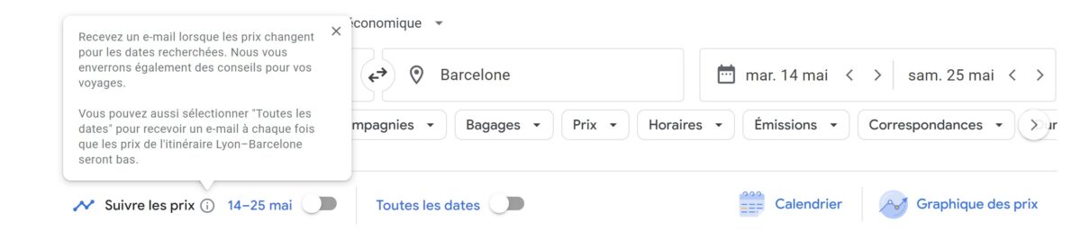 Suivre les prix Google Flights