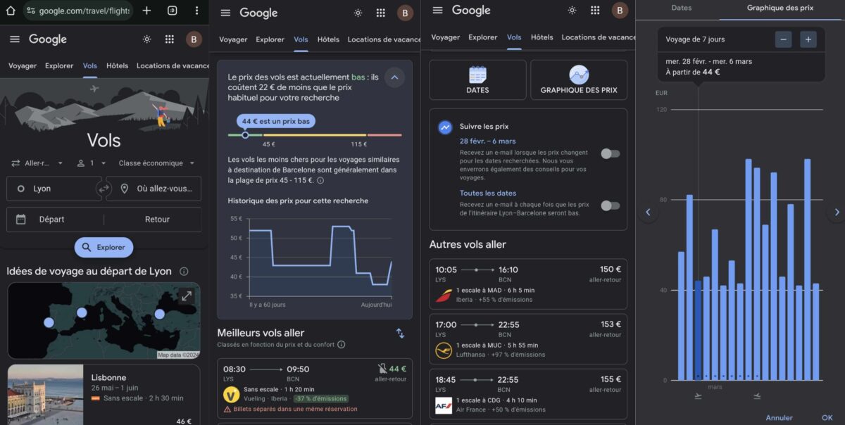 Google Flights sur mobile
