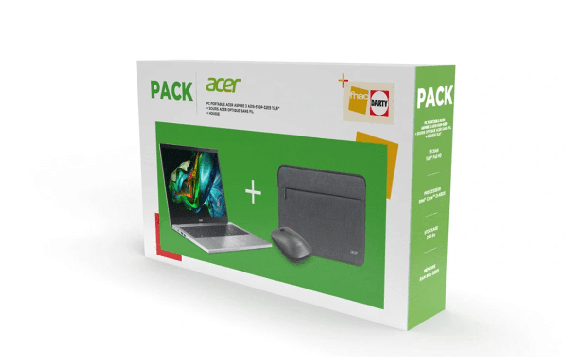 Image 1 : Chez Darty le pack PC Acer avec souris + housse est à prix cassé pour la Saint-Valentin