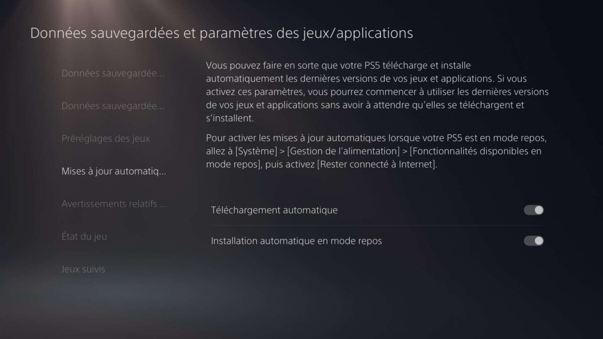 Mises à jour automatiques jeux PS5