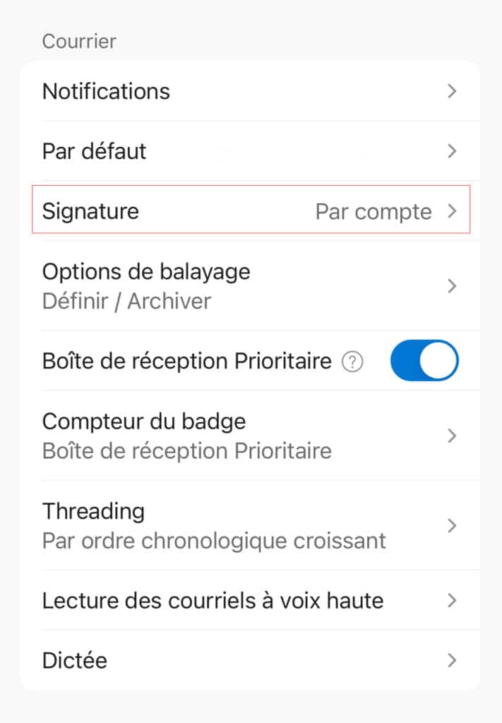 modifier signature outlook mobile