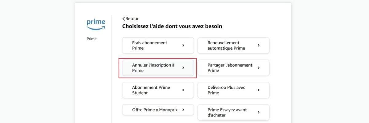 Annuler l'inscription à Prime