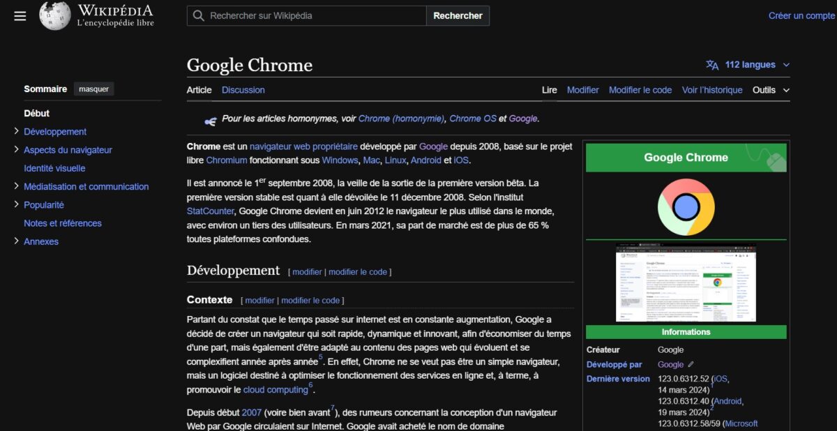 google chrome mode sombre