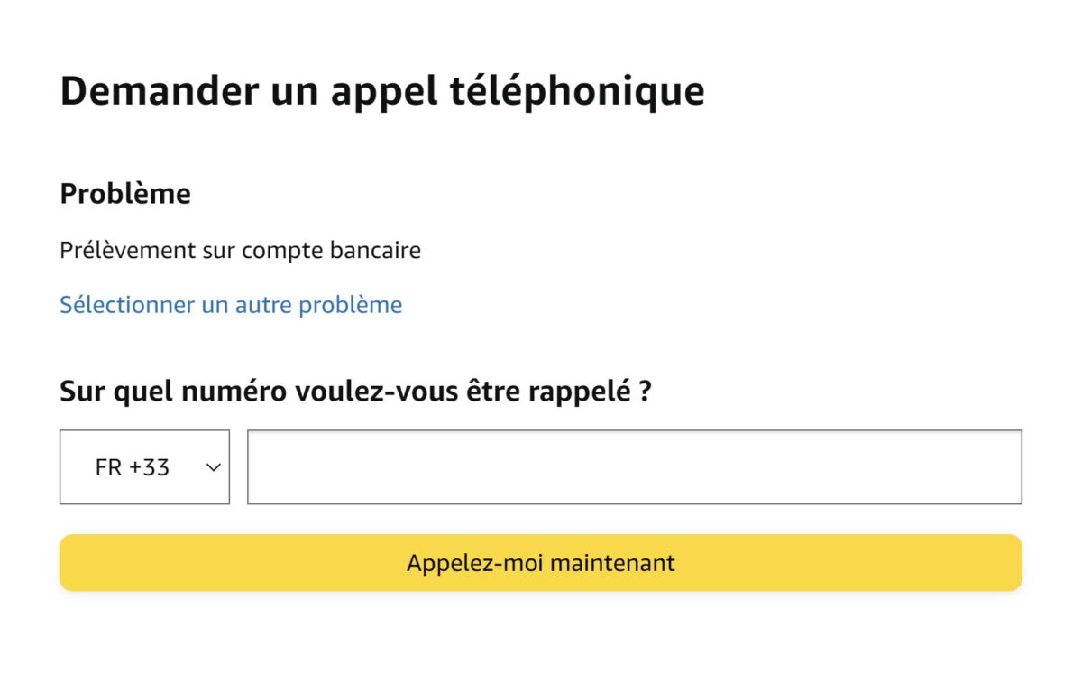 Demande de rappel téléphonique Amazon