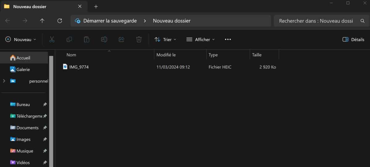 Fichier HEIC Windows