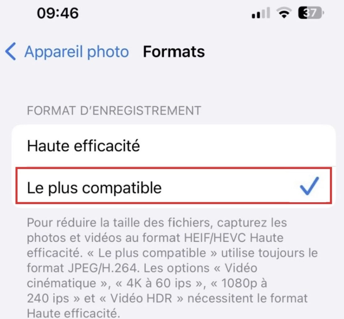 Format photo le plus compatible iPhone