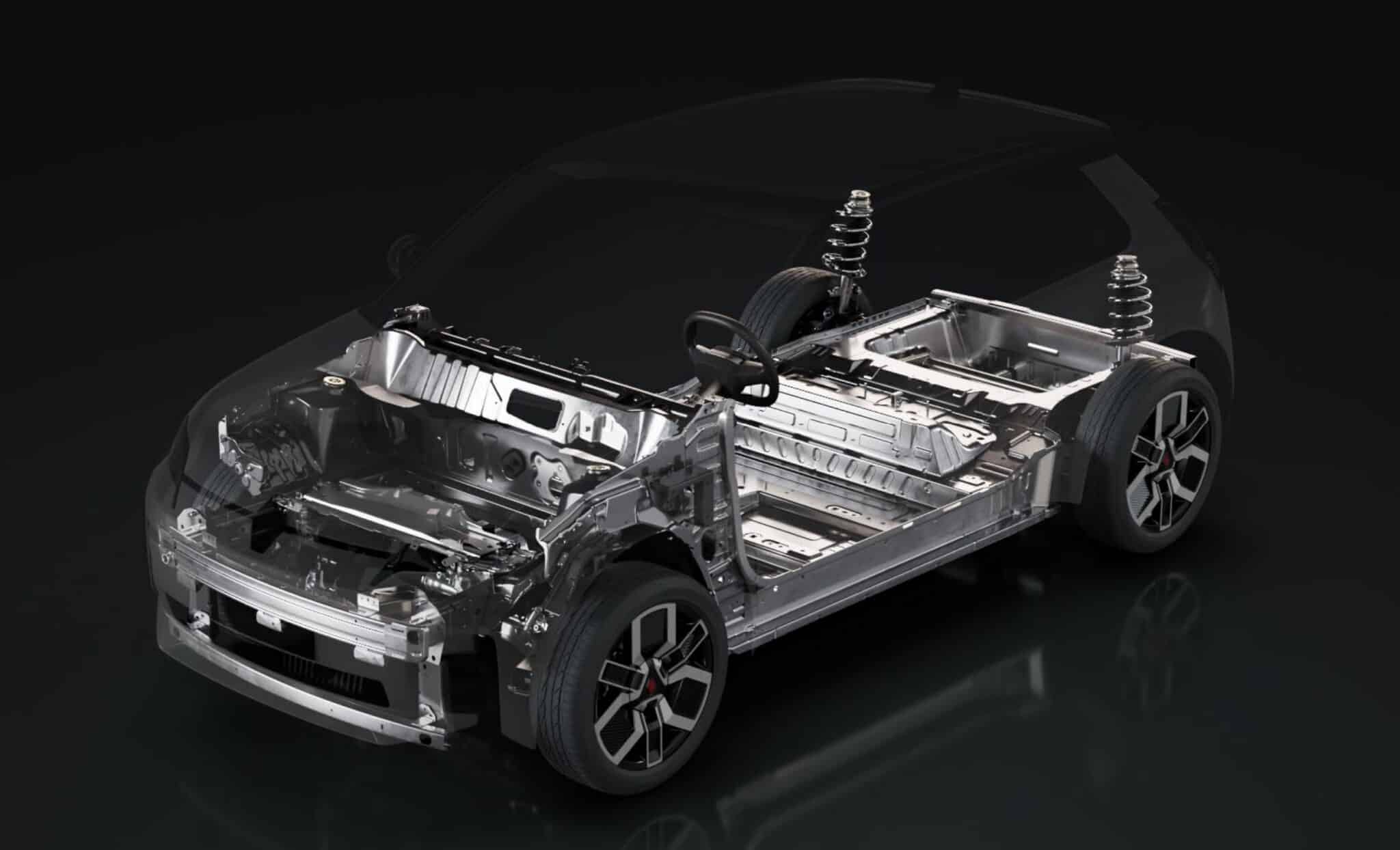Vue éclatée de la structure de la Renault 5 E-Tech