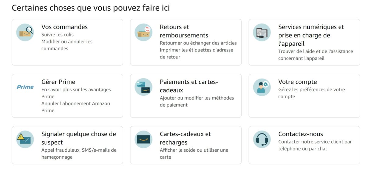 Service client Amazon non connecté