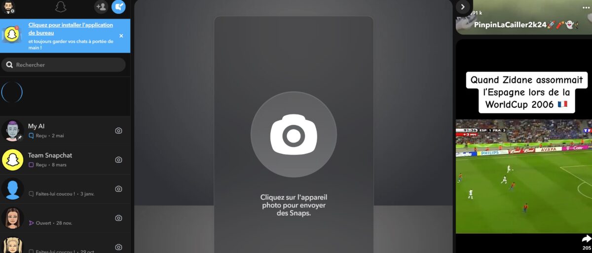 Interface web Snapchat