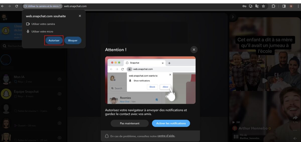 Autoriser la caméra et le micro sur Snapchat