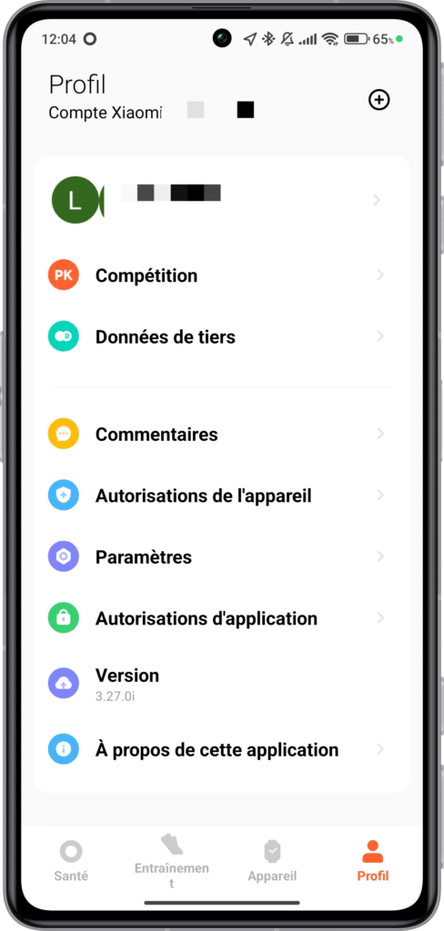 Capture d'écran application Mi Fitness page Profil Crédit : Liron Semoun – Tom’s Guide