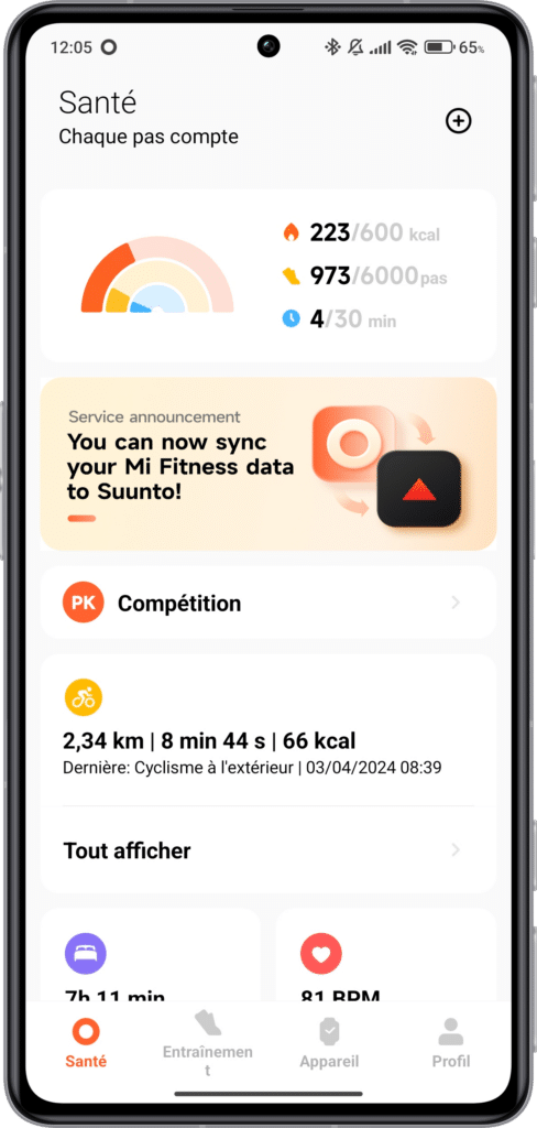Capture d'écran application Mi Fitness page Santé Crédit : Liron Semoun – Tom’s Guide