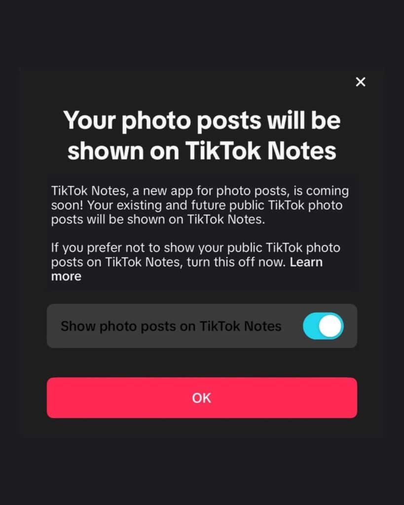 TikTok Notes message