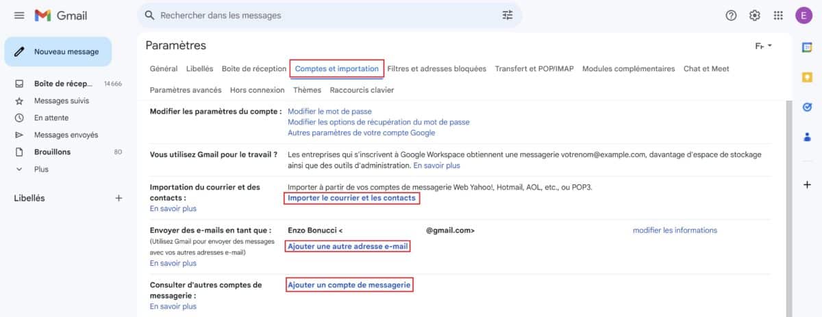 Ajouter compte de messagerie Gmail