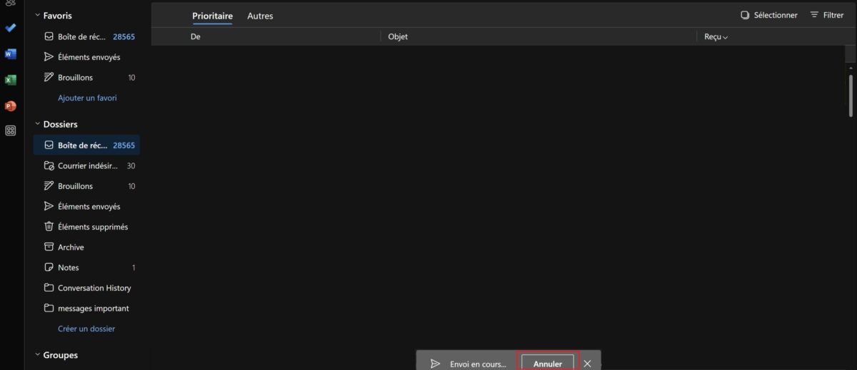 Annuler envoi en cours Outlook