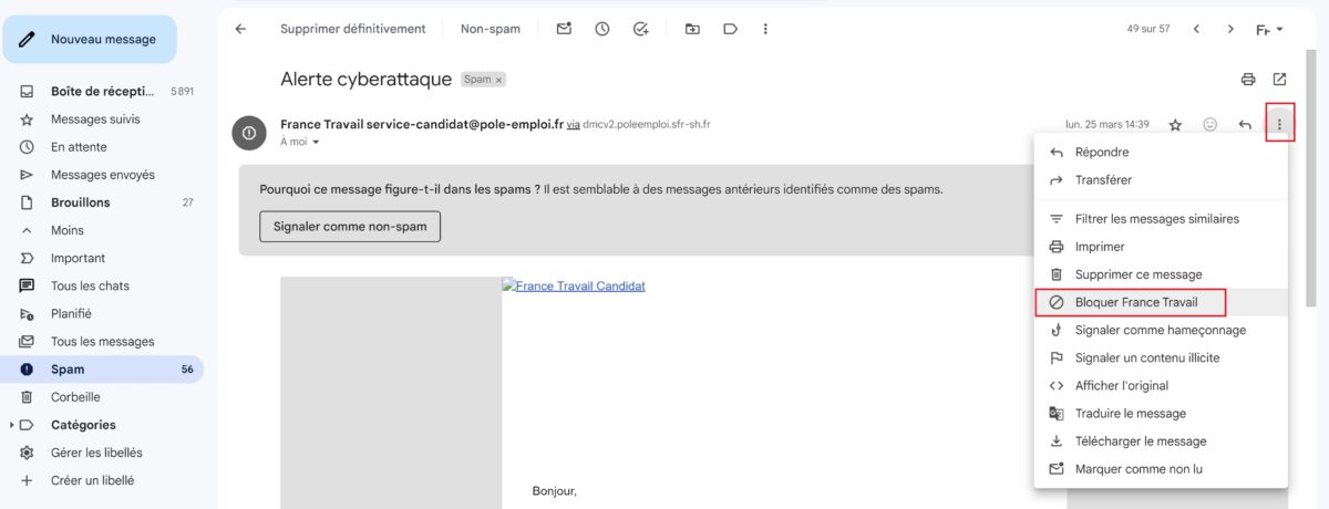 Bloquer une adresse sur Gmail