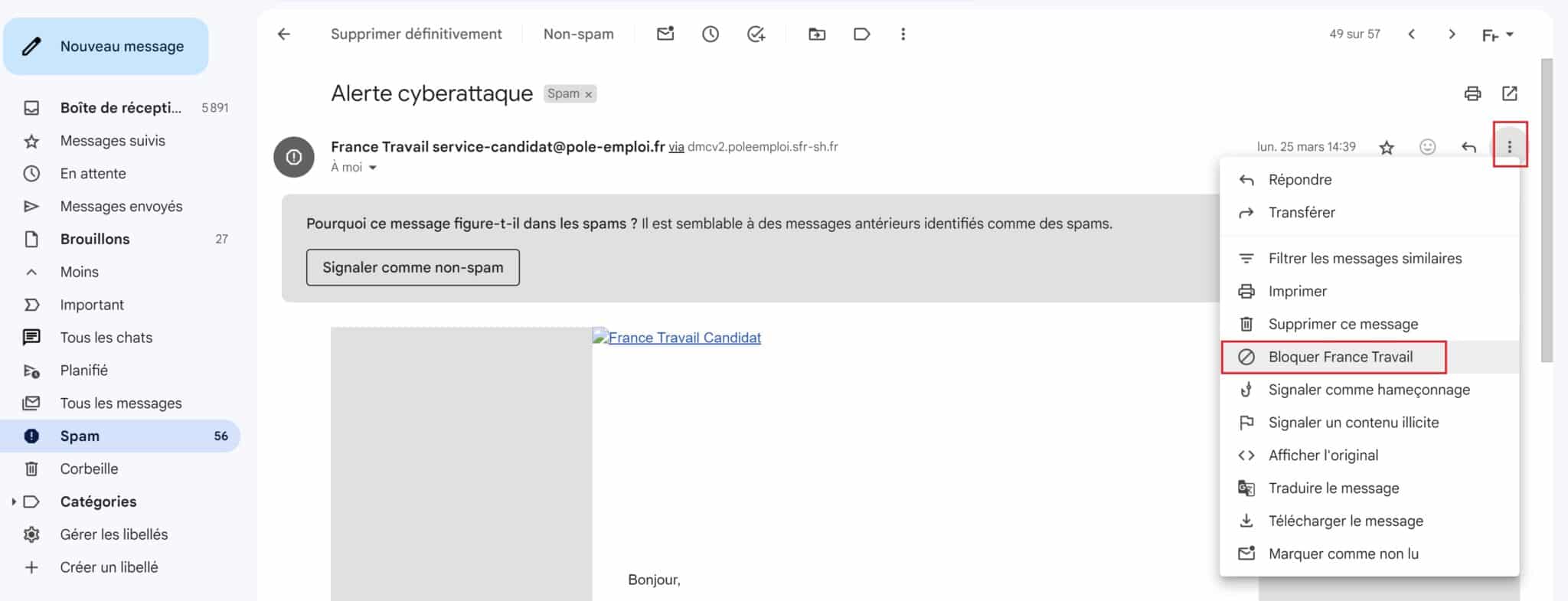 Bloquer une adresse sur Gmail