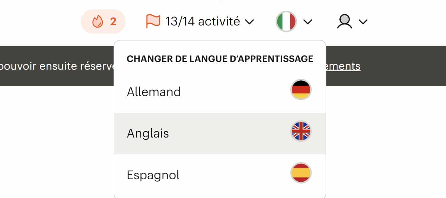 Changer langue apprentissage Babbel