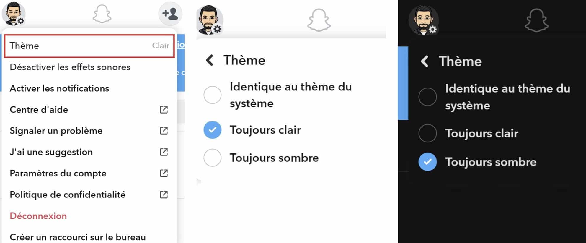 Mode sombre Snapchat web